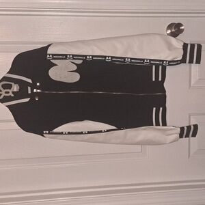 Black Bomber Varsity Jacket with White Accents Marshmallow